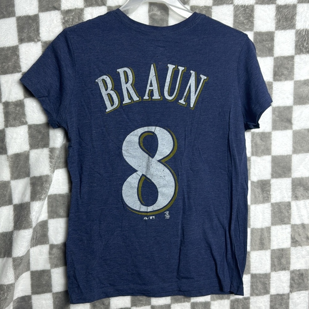 Milwaukee Brewers Short sleeve Tee player #8 BRAUN Size Large / L Crew Neck - Picture 4 of 7